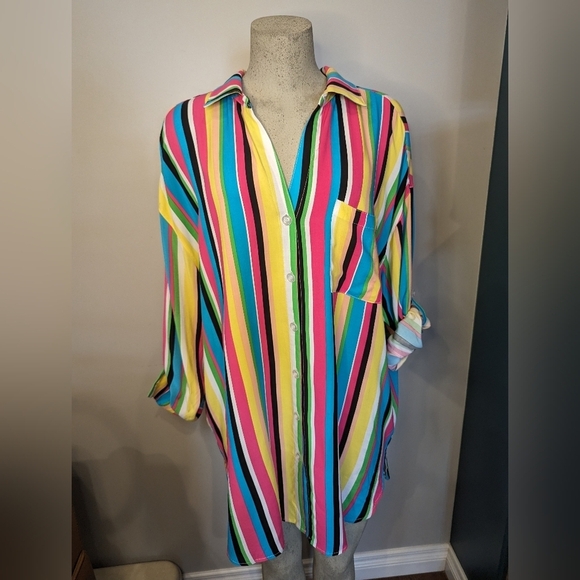 ANNE COLE Button- Down Shirt swim Cover-Up Size 18/20 new with tags - Picture 10 of 15